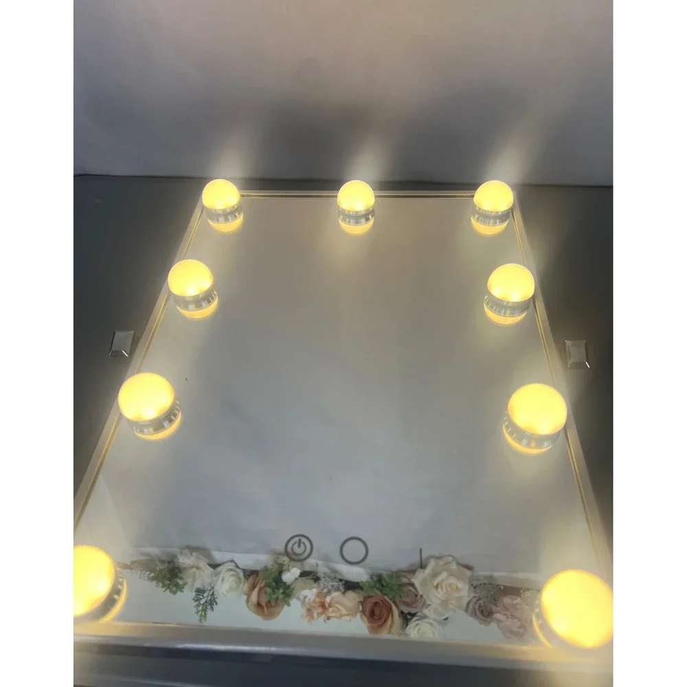 LED Hollywood Vanity Mirror Tabletop Makeup Mirror with 9 Dimmable Bulbs Silver